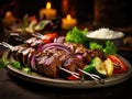 Moroccan Beef Kebab on Skewers, Traditional Arabian Food, Mutton Shashlik, Skewered Grilled Veal Meat