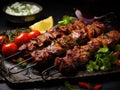 Moroccan Beef Kebab on Skewers, Traditional Arabian Food, Mutton Shashlik, Skewered Grilled Veal Meat