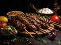 Moroccan Beef Kebab on Skewers, Traditional Arabian Food, Mutton Shashlik, Skewered Grilled Veal Meat