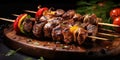 Moroccan Beef Kebab on Skewers, Traditional Arabian Food, Mutton Shashlik, Skewered Grilled Veal Meat