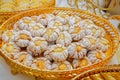 Moroccan biscuits in a golden tray served to guests at the wedding.