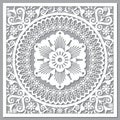 Morocan carved wood panel style vector framed mandala design, oriental home decoration with floral motif