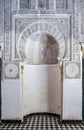 Carved plaster decor in inner courtyard of a Moroccan medersa in