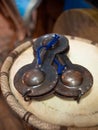 Moroccan castanets lie on the drum Royalty Free Stock Photo