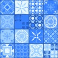 Moroccan ceramic tiles in bright blue tones. Cute patchwork pattern Royalty Free Stock Photo