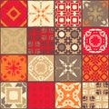 Moroccan ceramic tiles. Cute patchwork pattern in warm tones. Royalty Free Stock Photo