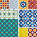 Moroccan collection seamless pattern, Morocco. Patchwork mosaic traditional folk geometric ornament blue red green orange yellow. Royalty Free Stock Photo