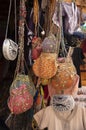 Moroccan colorful woman bags in street market in Morocco Royalty Free Stock Photo