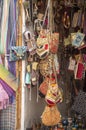 Moroccan colorful woman bags in street market in Morocco