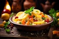 A Moroccan couscous dish garnished with fresh herbs, mediterranean food life style Authentic