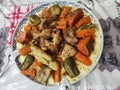 Moroccan couscous dish prepared as is customary on Fridays. this dish contains vegetables and meat