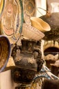 Moroccan decorative pottery displayed in a market in Fez Royalty Free Stock Photo