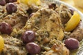 Moroccan dish with chicken, olives and preserved lemon
