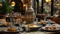 Moroccan feast: A vibrant table setting with traditional dishes Royalty Free Stock Photo