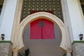 Moroccan flag hanging in the entrance of a official building Royalty Free Stock Photo