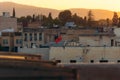 Moroccan flag on the roof of a house in the Medina Royalty Free Stock Photo