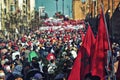 Moroccan flags with background for people demonstrating