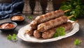 Moroccan food. Traditional homemade kefta of meat. Halal concept. Turkish kebab. Arabic style meal