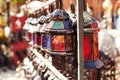 Moroccan glass and metal lanterns lamps in Marrakesh souq Royalty Free Stock Photo