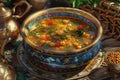 Moroccan Harira Soup with Lentils, Chickpeas, and Spices, Traditional Morocco Harira Soup Royalty Free Stock Photo