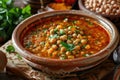 Moroccan Harira Soup with Lentils, Chickpeas, and Spices, Traditional Morocco Harira Soup Royalty Free Stock Photo