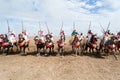 Moroccan horse riders in Fantasia performance Royalty Free Stock Photo