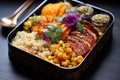 moroccan-japanese fusion bento box with couscous