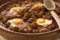 Moroccan kefta tagine with eggs (Mkaouara)