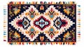 Moroccan kilim rug with geometric pattern. Long rectangle carpet with fringe with Oriental design. Modern illustration