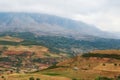 Moroccan landscape with foggy mountains and fields Royalty Free Stock Photo
