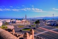 Moroccan mosque with the banner of Morocco. Port of Tangier