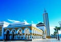 Moroccan mosque with the banner of Morocco. Port of Tangier