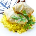Moroccan Pastilla with saffron rice Royalty Free Stock Photo