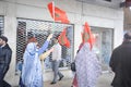 The Moroccan people participate in demonstrations demanding the Moroccan Sahara.Moroccan-flag Royalty Free Stock Photo