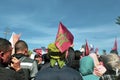 The Moroccan people participate in demonstrations demanding the Moroccan Sahara Royalty Free Stock Photo