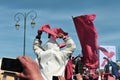 The Moroccan people participate in demonstrations demanding the Moroccan Sahara Royalty Free Stock Photo