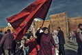 The Moroccan people participate in demonstrations demanding the Moroccan Sahara.Moroccan-flag Royalty Free Stock Photo