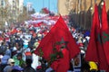 The Moroccan people participate in demonstrations demanding the Moroccan Sahara.Moroccan-flag Royalty Free Stock Photo