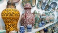 Moroccan pottery with colorful ceramics and pottery displayed in a shop Royalty Free Stock Photo