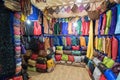 Moroccan style hanging bags at the market in medina. Souvenir shops, Marrakech. Traditional moroccan market, Morocco in Africa. Royalty Free Stock Photo