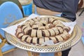 Moroccan sweets. Giving sweets to guests at the wedding.