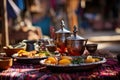 moroccan tea being served in a vibrant outdoor market setting