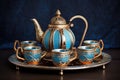 moroccan tea set with elaborately designed teapot