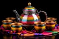 moroccan teapot with colorful tea glasses