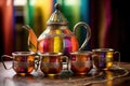 moroccan teapot with colorful tea glasses