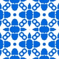 Moroccan blue tile - seamless pattern. Blue ornament on white background.