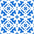 Moroccan tile - seamless pattern. Blue ornament on white background.