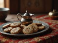 Moroccan traditional cookie and tea table. Royalty Free Stock Photo