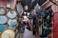 Traditional Souks with typical metalworks in Marrakesh, Morroco