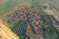 Moroccan village at dawn from hot air balloon Royalty Free Stock Photo